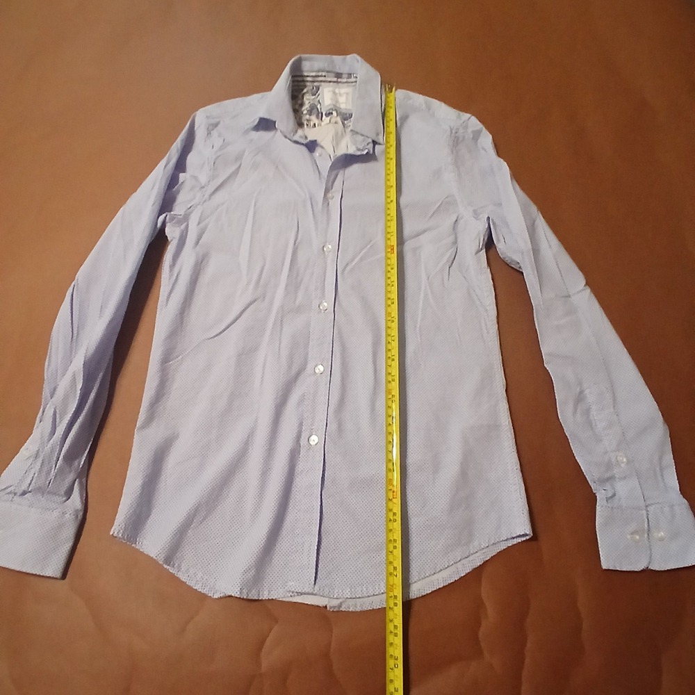 Denim & Flower Shirt Men's Small Blue Mini Polka Dot Paisley Detail Button Up